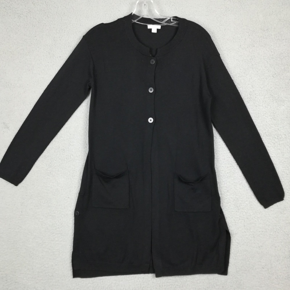 J. Jill Womens Sweater Cardigan Jacket Wool Blend Black Button Front Petite XSP